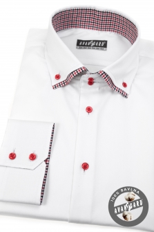 Pánská košile SLIM dl.rukáv - Bílá/červená