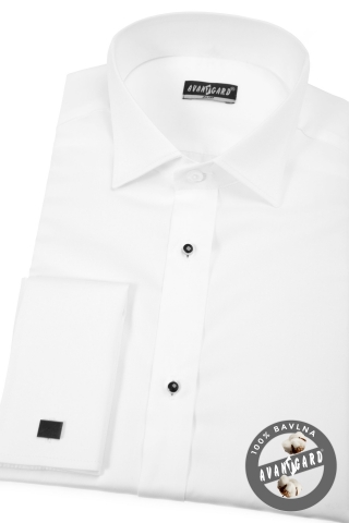 Pánská košile FRAKOVKA SLIM - propínací léga s knoflíčky, dvojité manžety - Bílá
