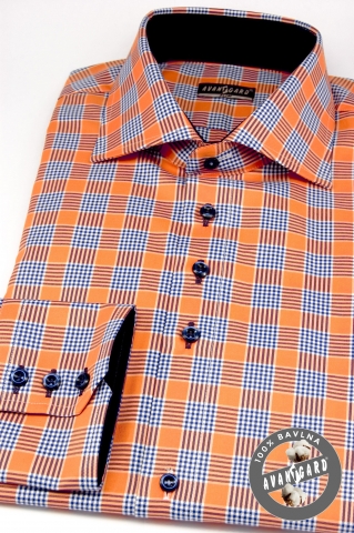 Pánská košile SLIM dl.rukáv - Oranžová kostka