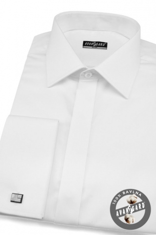 Pánská košile SLIM kr.léga, MK - Bílá hladká s leskem