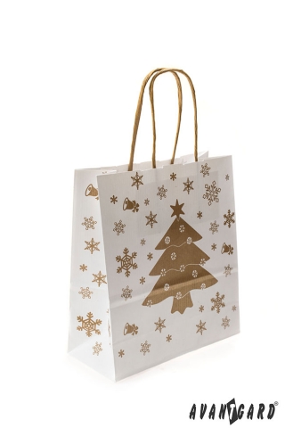 Vánoční dárková taška 180 x 80 x 200 mm - Bílá/zlatá