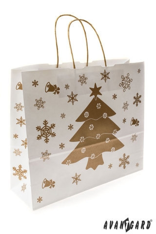 Vánoční dárková taška 360 x 120 x 310 mm - Bílá/zlatá