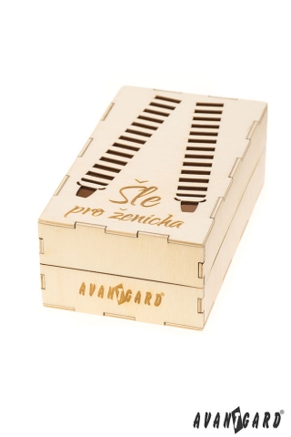 Dřevěná dárková krabička na šle "Pro ženicha" - Přírodní dřevo