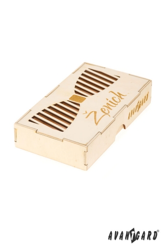 Dřevěná krabička na motýlek Ženich - Přírodní dřevo