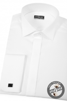 Pánská košile FRAKOVKA SLIM - krytá léga, piké, dvojité manžety - Bílá