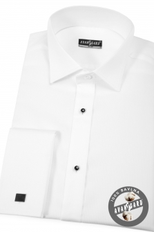 Pánská košile FRAKOVKA SLIM - propínací léga s knoflíčky, piké, dvojité manžety - Bílá