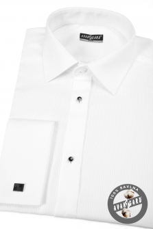 Pánská košile SLIM - propínací léga s knoflíčky, piké, dvojité manžety - Bílá