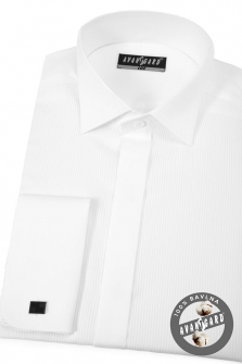 Pánská košile FRAKOVKA KLASIK - krytá léga, piké, dvojité manžety - Bílá
