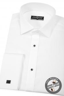 Pánská košile FRAKOVKA KLASIK - propínací léga s knoflíčky, piké, dvojité manžety - Bílá