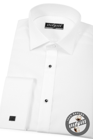 Pánská košile FRAKOVKA KLASIK - propínací léga s knoflíčky, piké, dvojité manžety - Bílá
