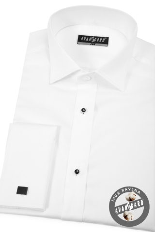 Pánská košile FRAKOVKA KLASIK - propínací léga s knoflíčky, dvojité manžety - Bílá