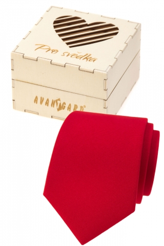 Dárkový set Pro svědka - Kravata LUX v dárkové dřevěné krabičce s nápisem - Červená, přírodní dřevo