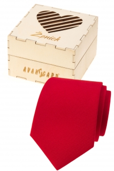 Dárkový set Ženich - Kravata LUX v dárkové dřevěné krabičce s nápisem - Červená, přírodní dřevo