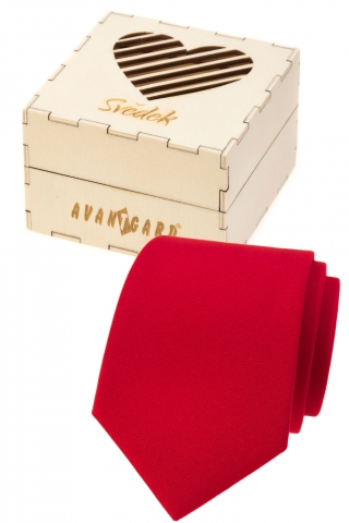 Dárkový set Svědek - Kravata LUX v dárkové dřevěné krabičce s nápisem - Červená, přírodní dřevo