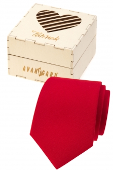 Dárkový set Tatínek - Kravata LUX v dárkové dřevěné krabičce s nápisem - Červená, přírodní dřevo