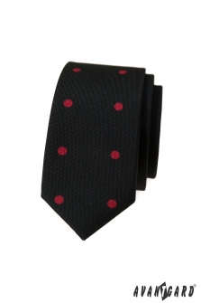 Kravata SLIM LUX - Černá s červeným puntíkem